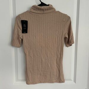 Tan Ribbed Turtleneck Sweater